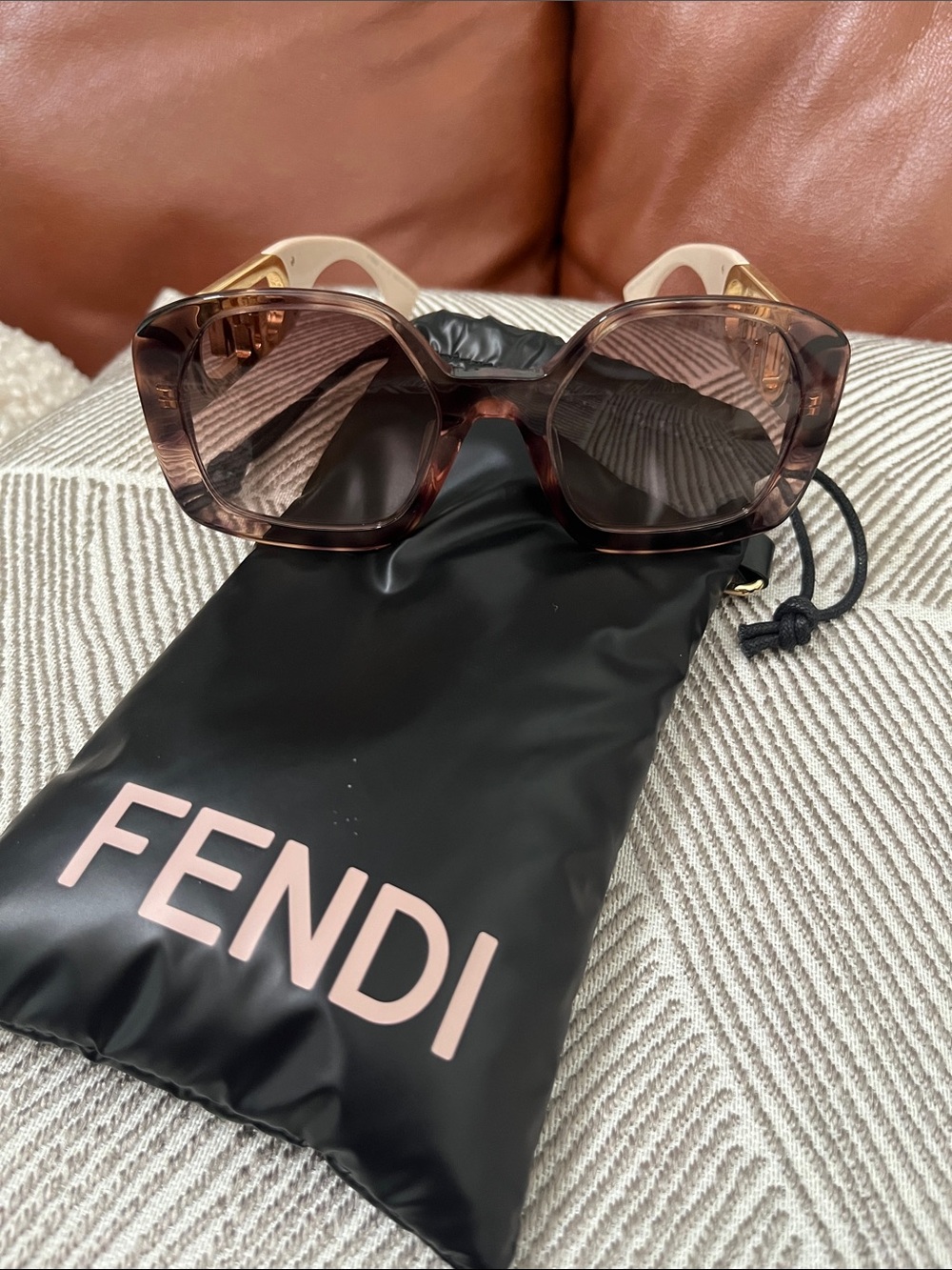 Authentic Fendi Oversized Brown Gradient Square Sunglasses with Gold Accents